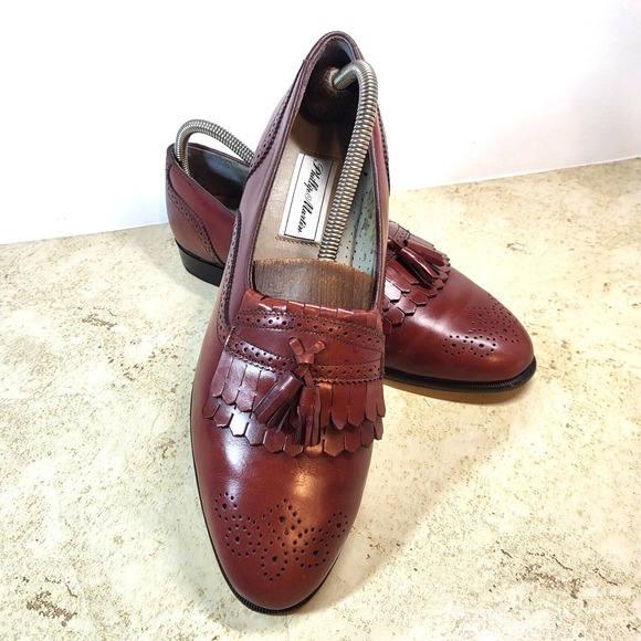 Phillip Martin Kiltie Tassel Broguing Mahogany Leather Loafer Almond Toe 10 1/2M main image 15